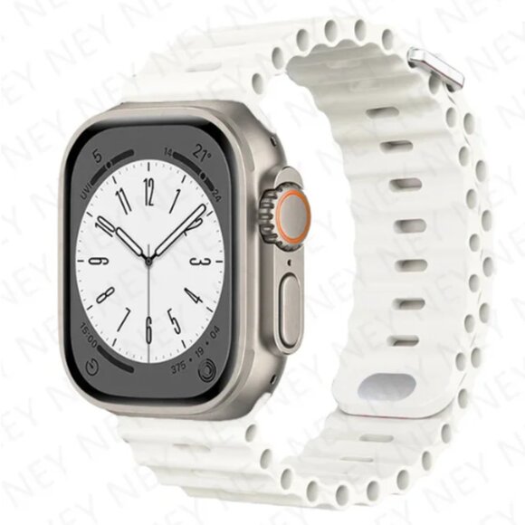 Ocean Apple Watch Band (non brand) White Silicone sizes 42/44/45 mm (SKU: 36MI) - Picture 1 of 2